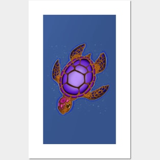 Turtle in bubble ocean Posters and Art